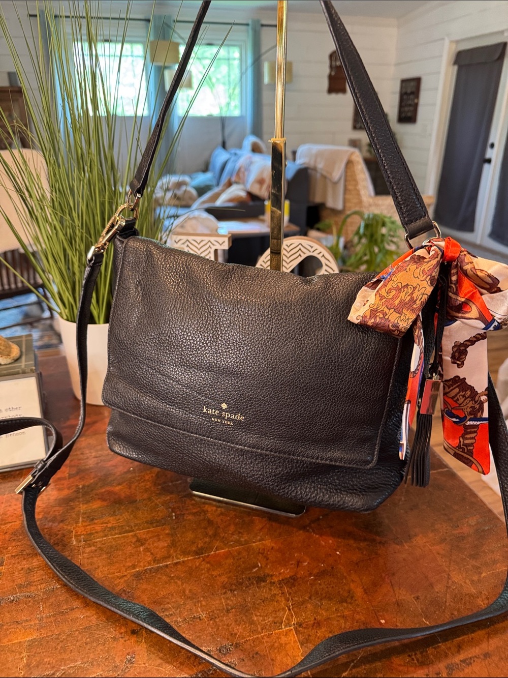 kate spade Black Pebbled Leather Crossbody with Gold Logo